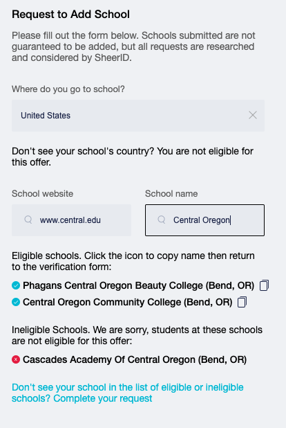 Add School Request Eligible Results